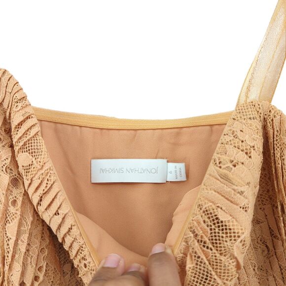 Jonathan Simkhai Women 6 Bonnie Dress Butterscotch Orange Pleated Bustier FLAW - Picture 5 of 10